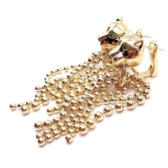 Authentic! Cartier Panther Panthere 18k Gold Diamond Tsavorite Onyx Earrings - Picture 5 of 12